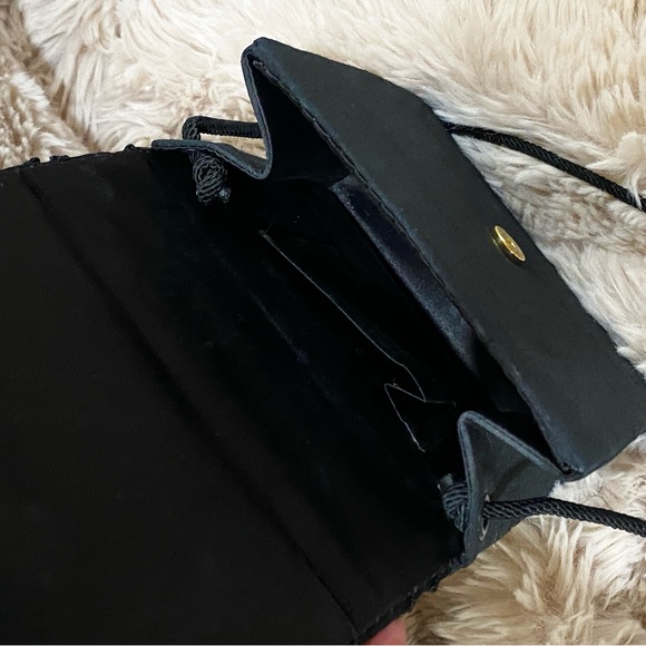 Satin black Structured Evening Clutch Shoulder Handbag - Picture 2 of 5